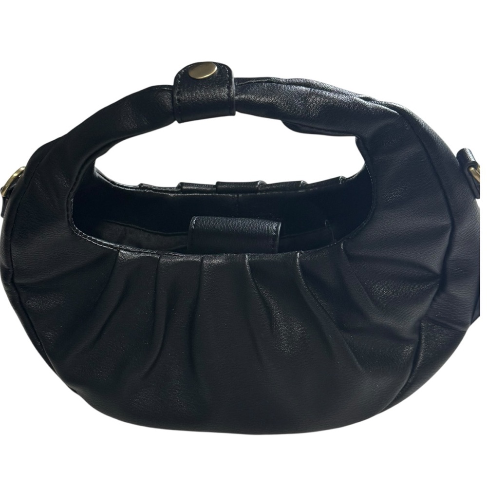 Scoop NWT Black Faux Leather Crescent Crossbody Bag Ruched Shoulder‎ Purse Moon - Picture 2 of 16